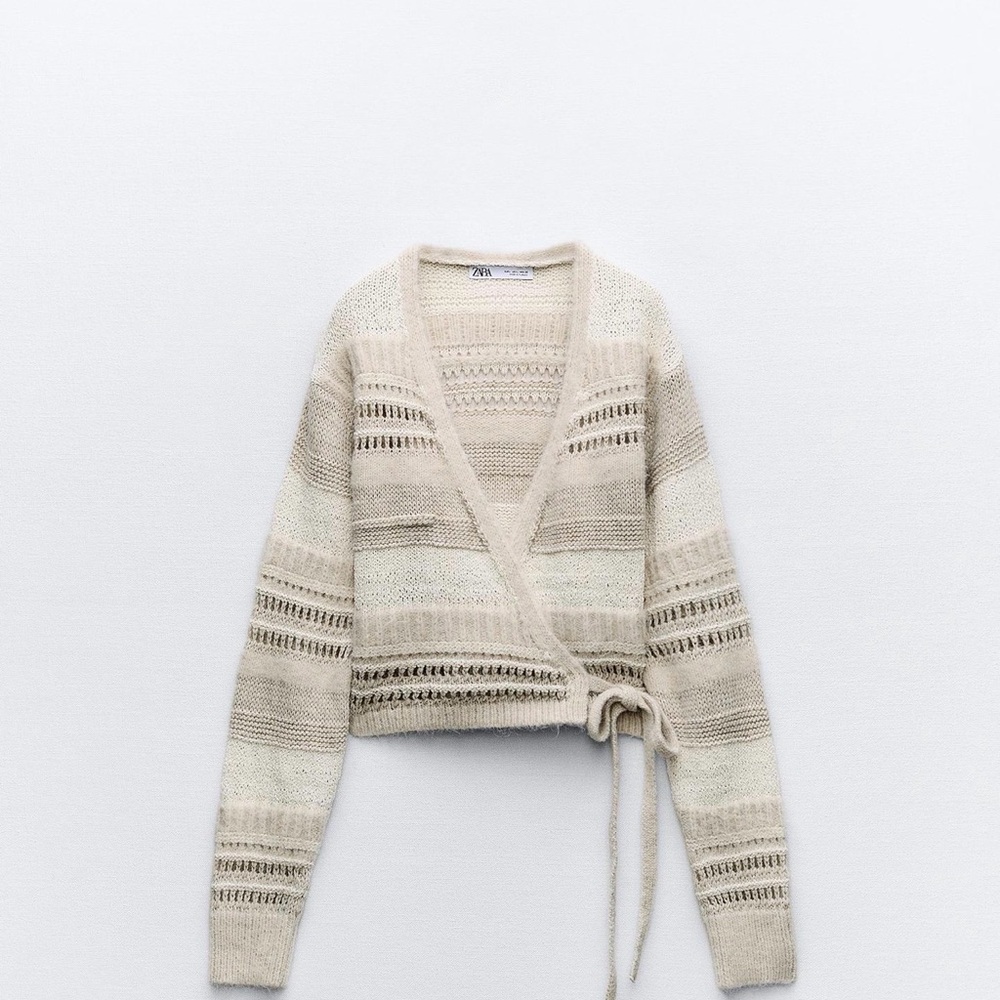 Zara Cream & Light Beige Wrap Knit Cardigan
